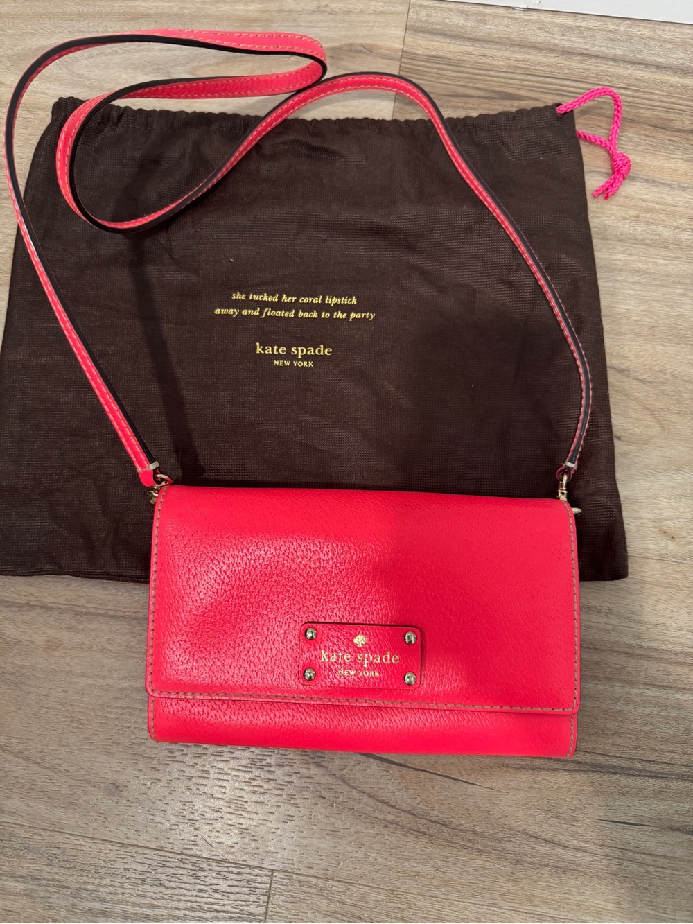 Kate Spade Wellesley Natalie Hot Pink leather crossbody bag.